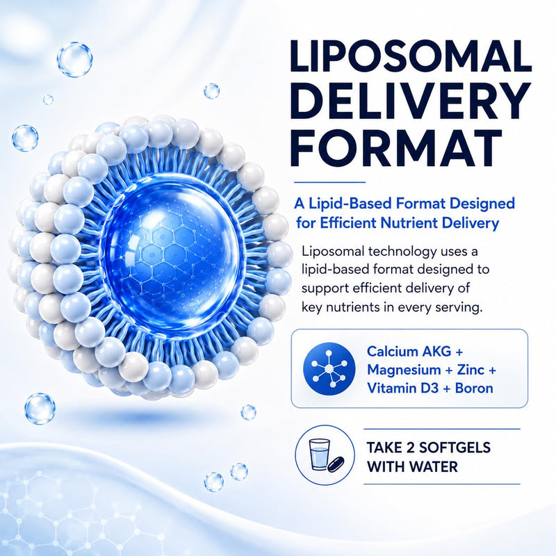 Liposomal Calcium AKG Supplement with Magnesium Glycinate, Vitamin D3, Zinc & Boron – Daily Bone and Mineral Support – 1,500 mg Ca-AKG per Serving – 90 Softgels