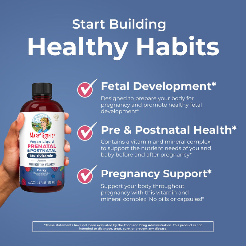 MARYRUTH'S Postnatal & Prenatal Liquid Multivitamin for Women, 16 oz, Vegan | Selenium, Folate, Healthy Fetal Development, Vegan, Non-GMO 16 Fl Oz (Pack of 1)