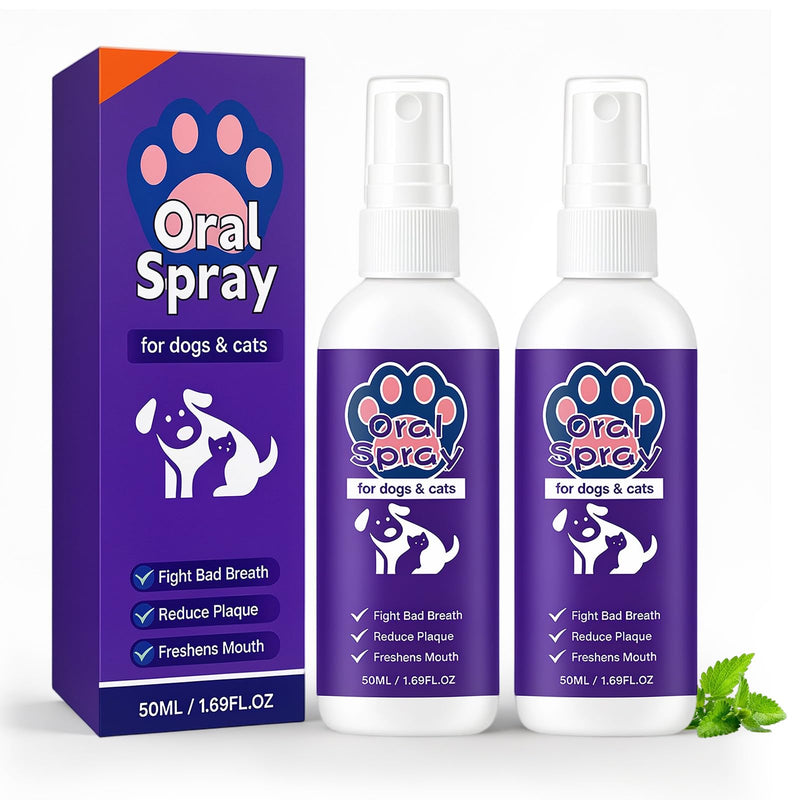 2PCSPet Oral Spray, Pet Breath Freshener Spray Oral Care Cleaner, Pet Oral Care for Dogs & Cats,No-Brush Oral Care Spray,50ML