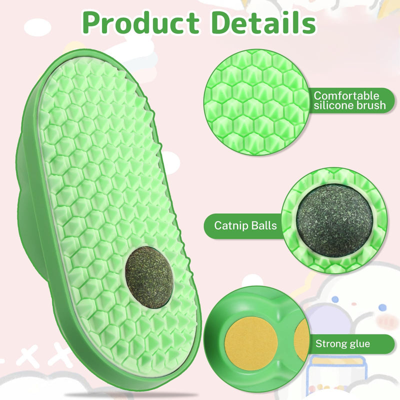 Cat Self Groomer with 2 Catnip Balls, Cat Wall Scratcher, Cat Wall Corner Scratcher Comb, Cat Self Massage Brush for Indoor Cats, Suitable for Long/Short Fur Cats, Green - BeesActive Australia