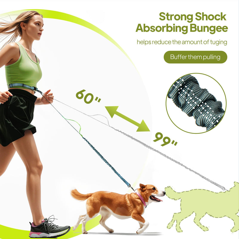Hands Free Dog Leash with Zipper Pouch, Waist Leash for Dog Walking, Running and Hiking, Adjustable Belt with Handle, Reflective Bungee Design for Large & Medium Dogs Yellow