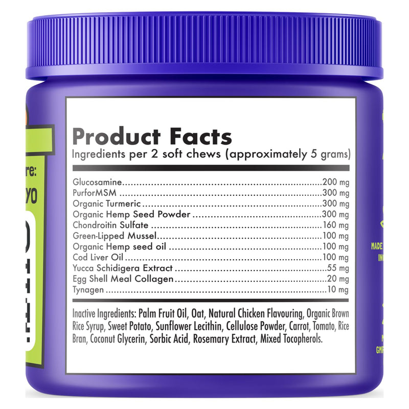Hemp Hip & Joint Supplement for Dogs Soft Chews Made in USA Functional Glucosamine for Dogs Chondroitin MSM Turmeric Hemp Seed Oil Natural Pain Relief Mobility Advanced Joint 120 Treats Hip&Joint