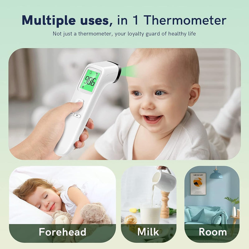 No-Touch Thermometer for Adults and Kids, Fast Accurate Digital Thermometer with Fever Alarm & Silent Mode, Easy-to-use, Forehead Thermometer for Babies, Kids & Elderly White