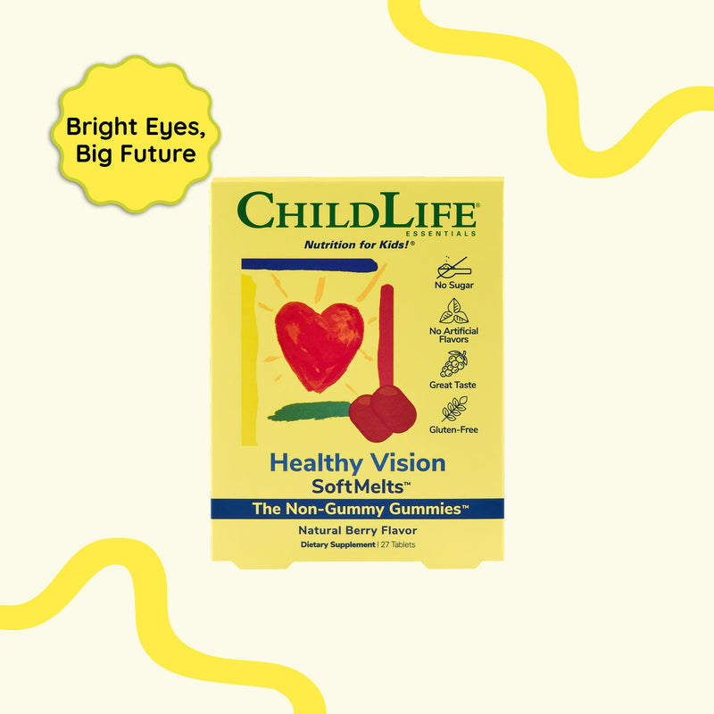CHILDLIFE ESSENTIALS Healthy Vision SoftMelts, Berry, 27 Tablets | Eye Vitamins for Kids, Lutein Gummies, Lutein and Zeaxanthin Supplements, Eye Health Gummies, Great Taste, Natural Berry Natural Berry (Vision Melts)