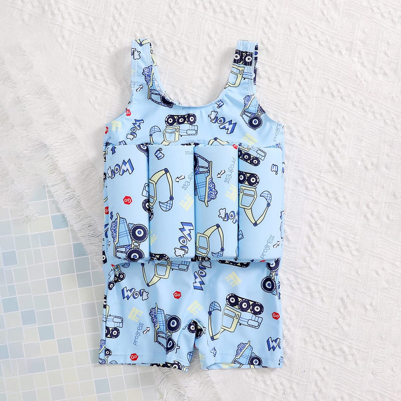 Kids Float Swimsuit Buoyancy Sticks for Baby Boys Girls One Piece Floating Swim Vest Training Aid Swimwear Blue-Car 2-3 Years