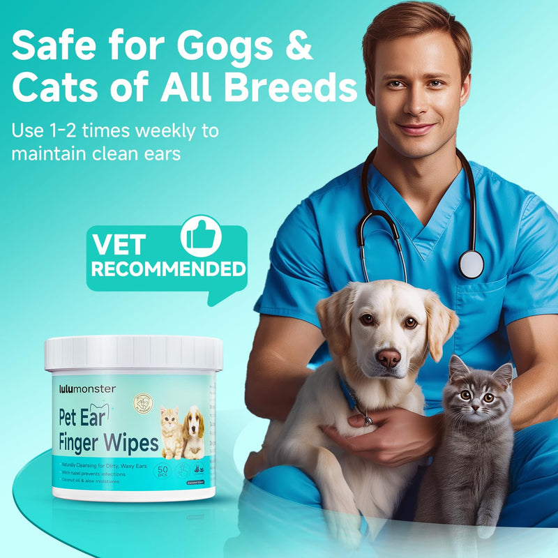 Ear Cleaner Finger Wipes for Dog & Cat [Finger Casing Design][Pet Ear Wipes with Tweezers] for Controlling Ear Infections and Ear Odor Reduce ear wax buildup Natural Ingredients Dog Ear Wipes - PawsPlanet Australia