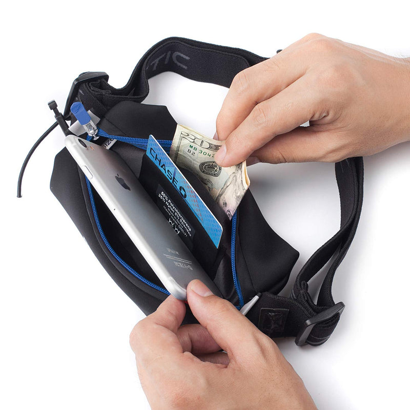 Fitletic Neo Race Belt, Black & Blue | Unique No Bounce Design for Marathon, Triathlon, Trail, 5k, 10k | Running Belt | N01R-04