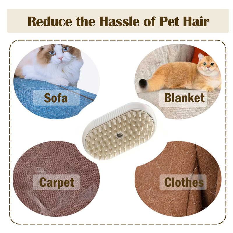 Cat Steam Brush, 3 in 1 Steam Brush for Cats, Cat Steam Brush for Shedding, Long Handle Spritz Defur Comb for Cats Dogs, Cat Brush with Steam, Silicone Cloud Care Cat Brush Cleanser White - BeesActive Australia