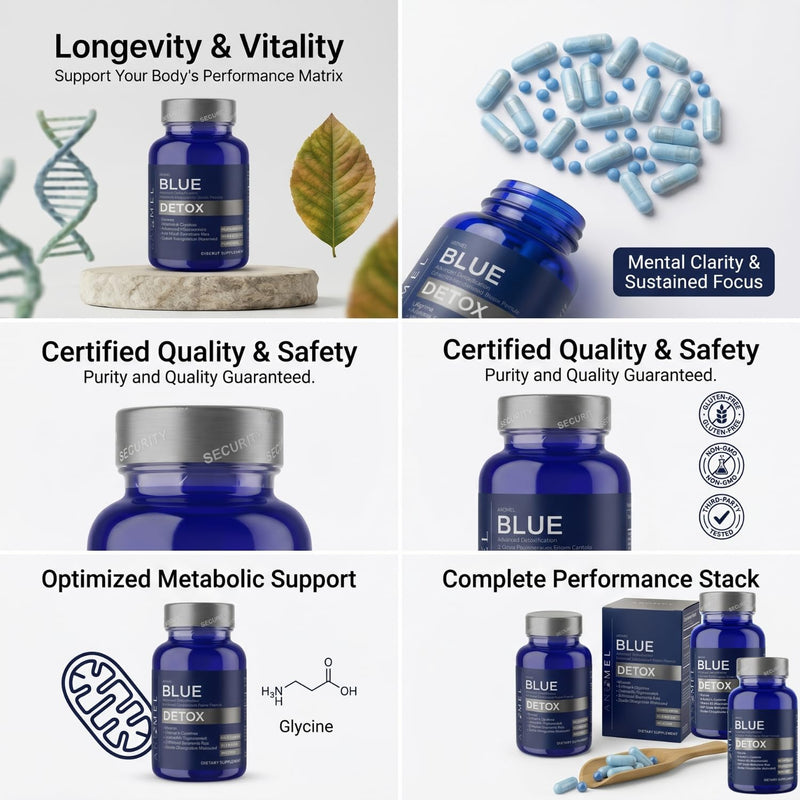 aromel Blue Detox | Advanced Cellular Performance & Detoxification Formula | Infused with USP Grade Methylene Blue, Zeolite Clinoptilolite, NAC, Glycine, and Vitamin B3 (Niacinamide) | 60 Capsules