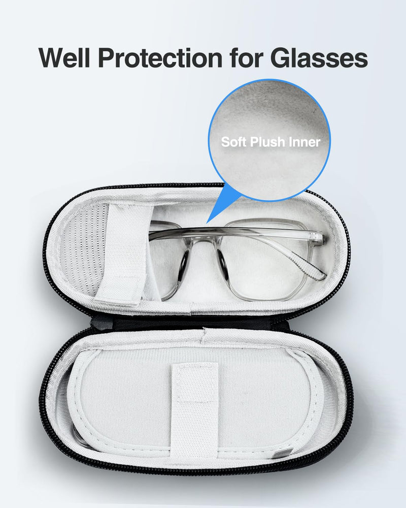 Luxtude Contact Lens Case, Cute Glasses and Contact Case 2 in 1, Built-in Mirror & Tweezers & Contact Lense Solution Bottle, Double Layer Travel Contacts Cases for Well Protection, Black