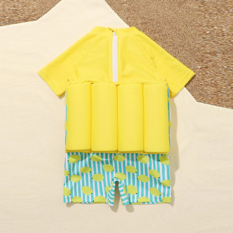ABEHIK Boy Girls One-Piece Floatation Swimsuit Summer Short Sleeve Bathing Suits with Adjustable Buoyancy Float Suit Swimwear Yellow 2-3T