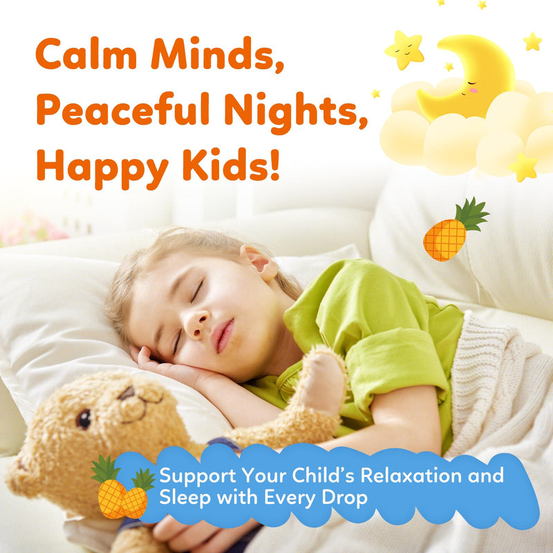 Kids Magnesium Liquid Drops - Liquid Magnesium Glycinate for Kids, Citrate Supplement with L-theanine, Omega-3, Vitamin B12, D3 for Sleep, Calm, Relaxation, Brain, Bones, Pineapple 2 Fl Oz 2 Fl Oz (Pack of 1)