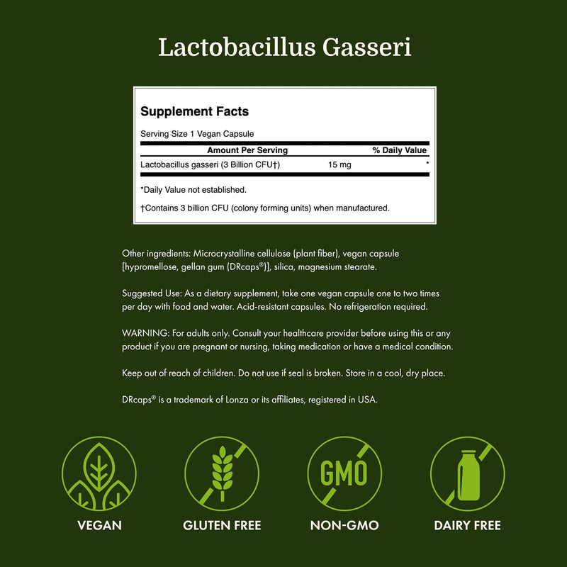 Swanson Lactobacillus Gasseri Probiotic, 3 Billion CFU, 60 Veg Caps, 2 Pk | For Adults Seeking Digestive and Metabolic Support, a Lactic Acid-Producing Bacterium, Acid-Resistant with No Refrigeration
