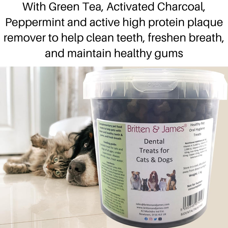 Britten and James Dental Treats for Dogs and Cats (1kg tub). 100% Natural Grain-Free Treats for Oral Hygiene, Fresh Breath, Teeth Cleaning, Healthy Gums and Plaque Removal Dental support