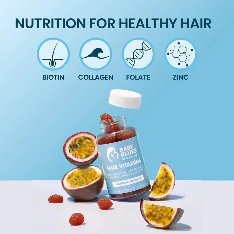 Baby Blues Grow and Glow Beauty Bundle for Moms, Postpartum Hair Vitamins with Biotin Collagen and Folate Plus Green Goddess Superfood Gummies for Hair and Skin, 2 Pack 60 Count Each