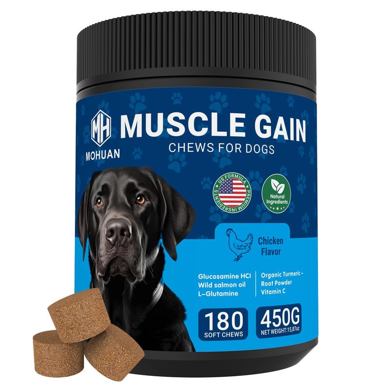 11-in-1 Muscle Gain Chews for Dogs - Natural Collagen & Amino Acids - High Protein Muscle Builder & Multivitamin Soft Chews - Chicken 180 Chews