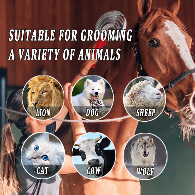 6 Rings Curry Comb Horse Brush Scraper Reversible Stainless Steel Livestock Shedding Comb with Soft Touch Grip for Horses Dog Pet - BeesActive Australia