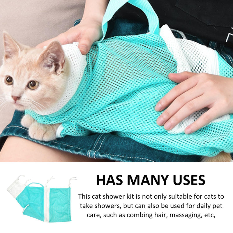 1 piece cat bath bag, 1 piece massage brush, cat bath set, cat shower bag, pet mesh shower bag, pet supplies - BeesActive Australia