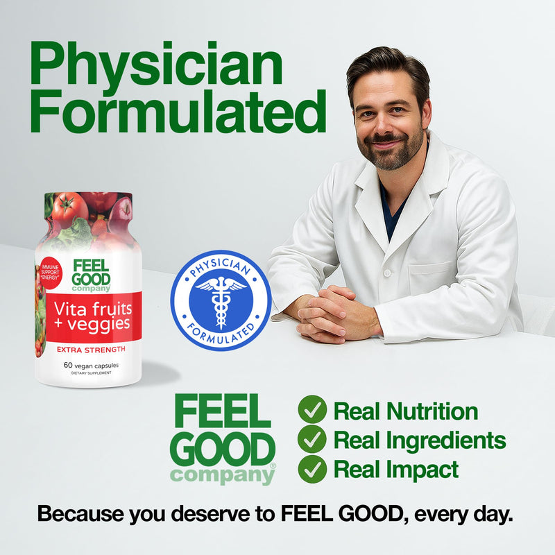 FEEL GOOD Superfoods 1000mg Immune Support Capsules Made with 25 Organic Fruits and Vegetables, Strong Immunity Boosters with Vitamins A, C, D3, and Zinc, 60 Count Vita Extra Strength - 60 Count