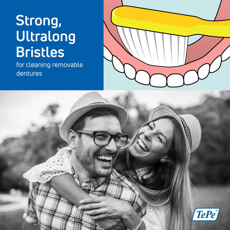 TEPE Denture Care Denture Brush, Adult Denture-Cleaner Toothbrush for Full or Partial Dentures - BeesActive Australia