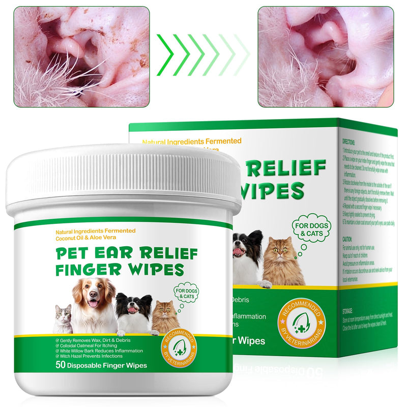 TailaiMei Pet Ear Cleaner Wipes, Dog Ear Wipes Finger for Dogs & Cats, Help Stops Head Shaking, Itching & Waxy Ears, Sooth & Deodorize, Relieve Ear Itching, Pet Supplies, 100 Disposable Wipes