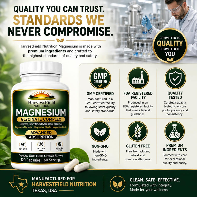 Magnesium Glycinate Complex Supplement with Vitamin B6, 120 Capsules