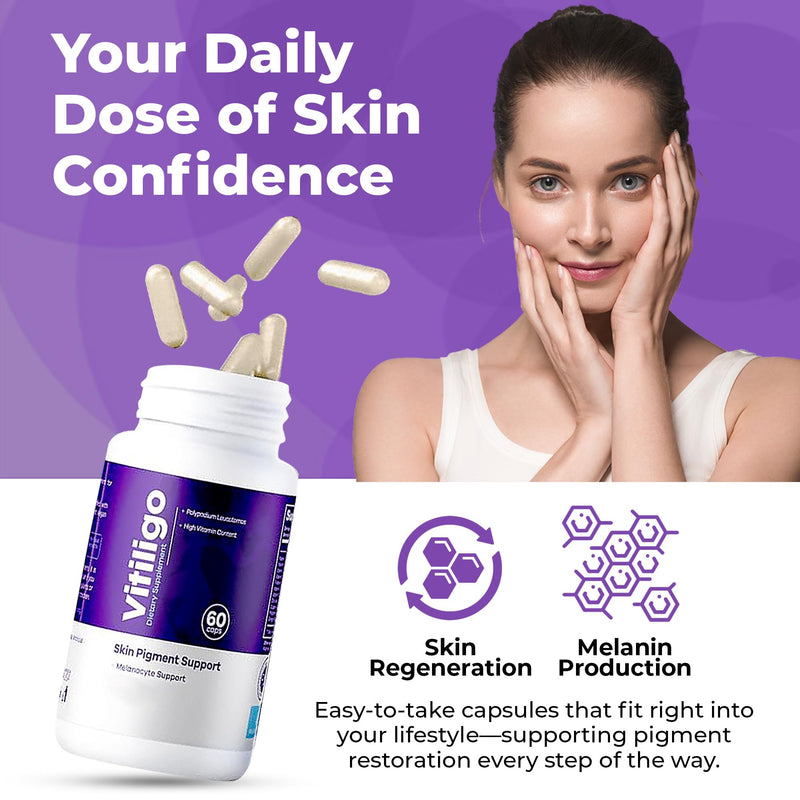Vitiligo Capsules 60 Count | 1 Month | Improve Skin Pigmentation Support and Reduce White Spots | Effective Vitiligo Supplement | Natural Solution for White Spots on Skin. (3) 3