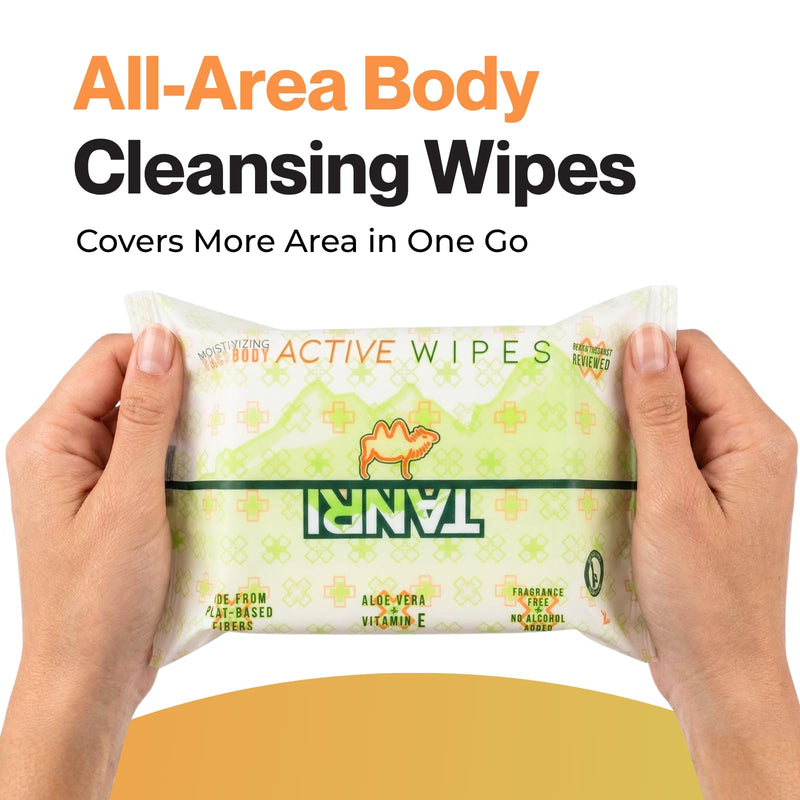 TANRI (50 Wipes) 2Pack - No Rinse Unscented Body Cleansing Wipes Adults | Camping & Travel Friendly Body Cleansing Wipes - Bathing & Shower Wipes Enriched with Chamomile, Vitamin E & Cucumber Extract 1 Count (Pack of 2)