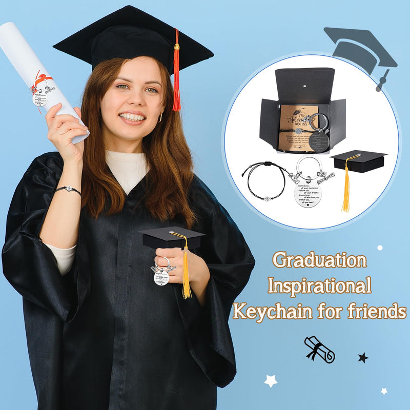 24 Sets 2026 Graduation Gifts Bulk, Class of 2026 Graduation Keychains With Grad Compass Bracelets Bulk Set In Cap Boxes 2026 Graduation Gift for Students, Guests, Graduates 24