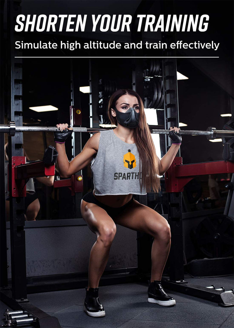 Sparthos High Altitude Mask - Simulate High Altitudes - for Gym, Cardio, Fitness, Running, Endurance and HIIT Training [16 Breathing Levels] Midnight Black