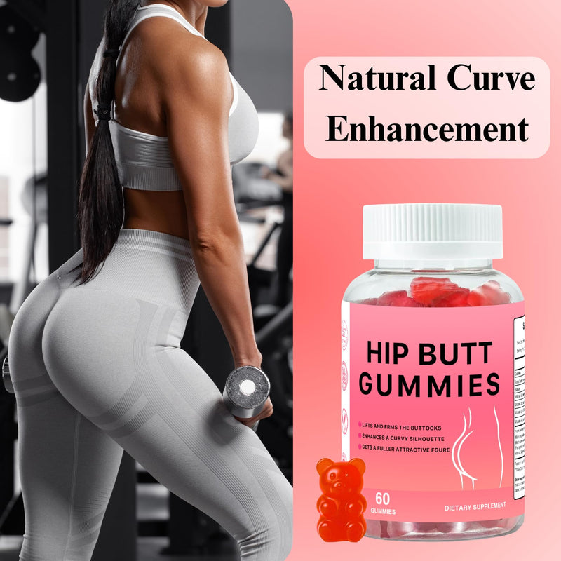 Hip BBL Gummies for Women Body, 60 Booty Gummies Blend with Vitamin C & Zinc