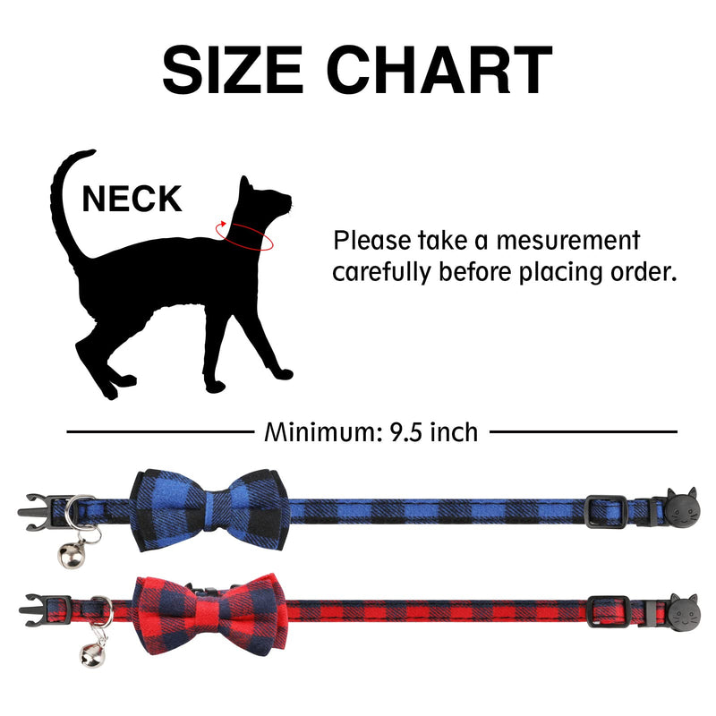 CIUJOY 2pcs cat collar with safety clasp and bell, adjustable from 7.8-10.2 inches, cat collar elastic, cat collars with bow tie for kittens - BeesActive Australia