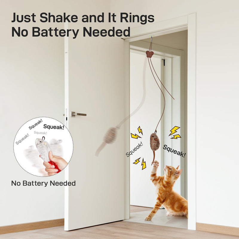 Potaroma Hanging Cat Mice Toys 3 Pcs with Squeaky Sound, Interactive Cat Teaser Retractable, Cat Toys Indoor Kitten Play Chase Exercise, Mental Physical Stimulation Max Extended Length 70 inches - BeesActive Australia