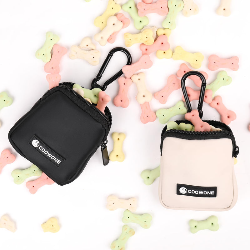 Dog Treat Pouch 2 PCS, Waterproof Small Dog Treat Bag for Leash, Hands Free Dog Walking Bag with Carabiner, Dog Poop Bag Holder for Pet Puppy Travel or Outdoor Use, Zipper Closure to Avoid Spilling Black+Beige - BeesActive Australia