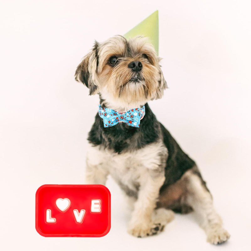 Valentine's Day Dog Collar with Bowtie, Blue Heart Dog Collar with Bow, Cute Loving Heart Printed Collar with Metal Buckle Adjustable for Boys&Girls Dogs, Medium Medium(Pack of 1) Bowtie-heartbreaker - BeesActive Australia