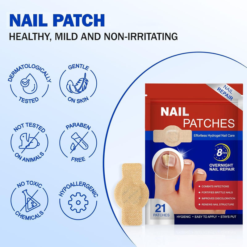 Fungal Nail Patches Extra Strength : 21pcs Overnight Treatment for Damaged & Discolored Nails, Gentle Strengthening Solution, Skin-Safe & Travel-Friendly,Easy to Apply (Large 42) 1.71 Ounce (Pack of 42)