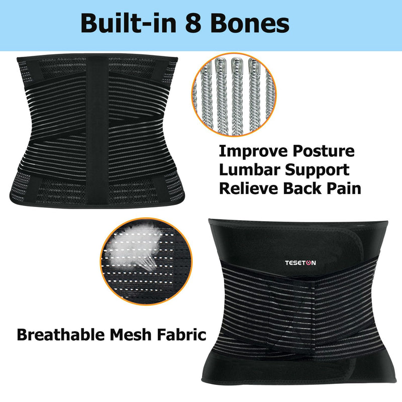 Back Brace for Men and Women Lower Back, Lumbar Support Belt Relieve Lower Back Pain with 8 Reinforce Bones,Scoliosis, Sciatica,Herniated Disc,Back Brace for Lifting at Work&Workout Sports 03 Black L Large