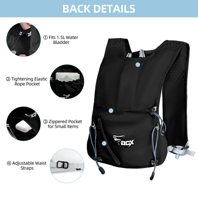Hydration Backpack for Women Men, Lightweight Running Vest with 1.5L Water Bladder, Breathable Water Backpack for Hiking Running Cycling Climbing-White/Black Black