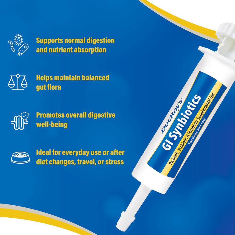 Doc Roy’s GI Synbiotics Probiotic & Prebiotic Supplemental Gel for Dogs & Cats, Digestive & Immune Health Supplement with Live Cultures, BgMOS & Beta Glucans, Chicken Flavor, 30ml Oral Gel 30 ml - Gel