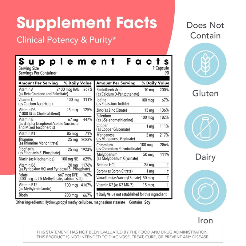 Metabolic Maintenance The Big One Without Iron, 90 Capsules | One-Per-Day Iron-Free Multivitamin and Mineral Supplement with High-Strength B Vitamins and Antioxidants