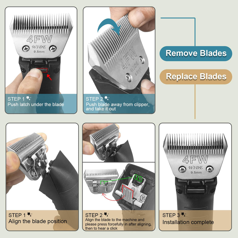 7FW Wide Pet Dog Grooming Detachable Blades,Compatible with Andis,Oster A5,Wahl KM10 Clippers,Cut Length 1/8"(3.2mm) 7fw - BeesActive Australia