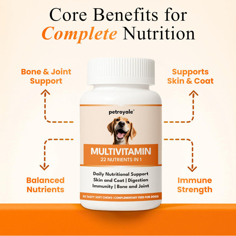 Petroyale 22 in 1 Dog Multivitamin Chews - Taurine Dog Multivitamin & Taurine Supplements for Dog - Dog Vitamins & Supplements for Joints, Skin, Coat & Immunity - Daily Multivitamin - 50 Soft Chews 50 Chew