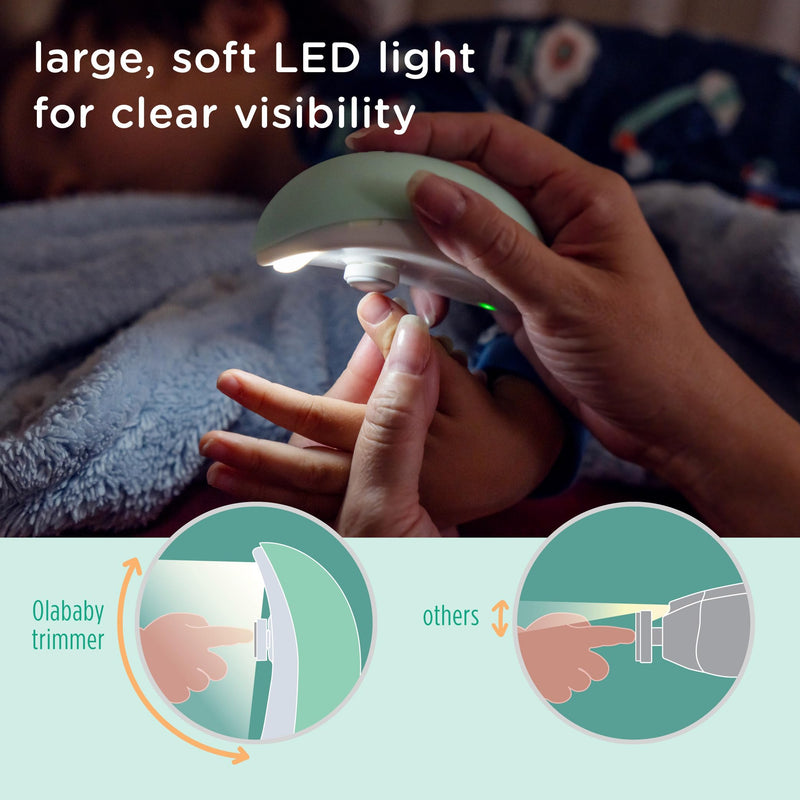 Olababy Rechargeable Electric Baby Nail Trimmer | Newborn Nail Clipper | Electronic File for Babies | Infant/Toddler Nail Grooming Kit | Portable Manicure Essentials | LED Light Fingernail Cutter Set White