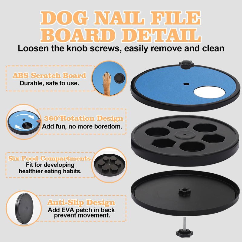 3 in 1 Rotatable Dog Scratch Board with Food Storage Compartment Box Round Stress-Free Scratch Pad ABS Nail Grinder Claw Care Dog Claw Grinder Board (Blue) Blue