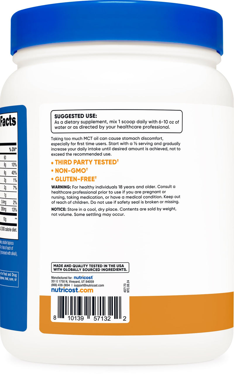 Nutricost Premium MCT Oil Powder (1 LB) (Salted Carmel) - Best for Keto, Ketosis, and Ketogenic Diets - Non-GMO and Gluten Free, Medium Chain Triglyceride