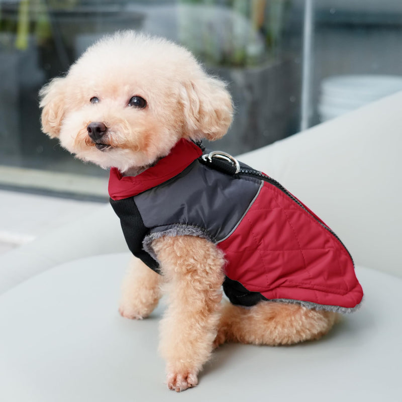 Warm Fleece Dog Coats for Small Dogs,D-Rings Waterproof Puppy Jacket for Cold Winter,Red M Medium (Pack of 1) Red - BeesActive Australia