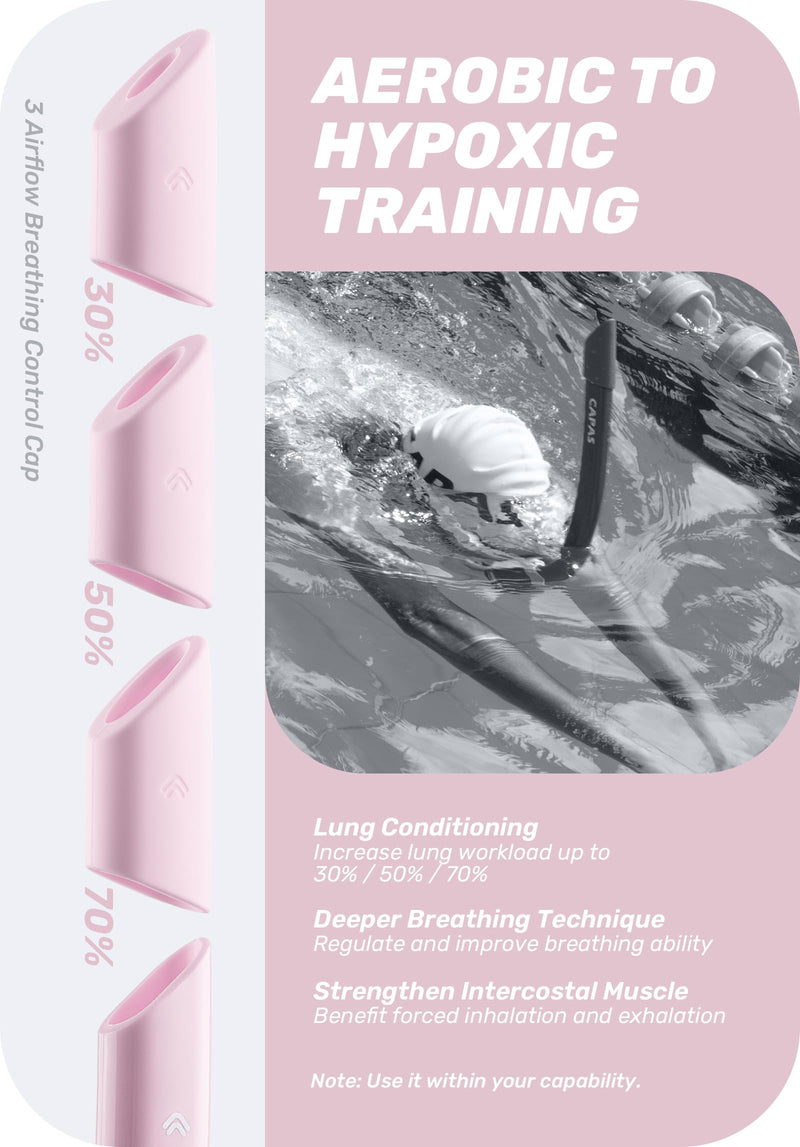 CAPAS Training Swim Snorkel for Lap Swimming, Swivel Headband Ultimate Fit Center-Mount Swimmers Snorkel with Liquid Silicone Mouthpiece Adjustable Strap, Designed for Adult Men Women Pink White - BeesActive Australia