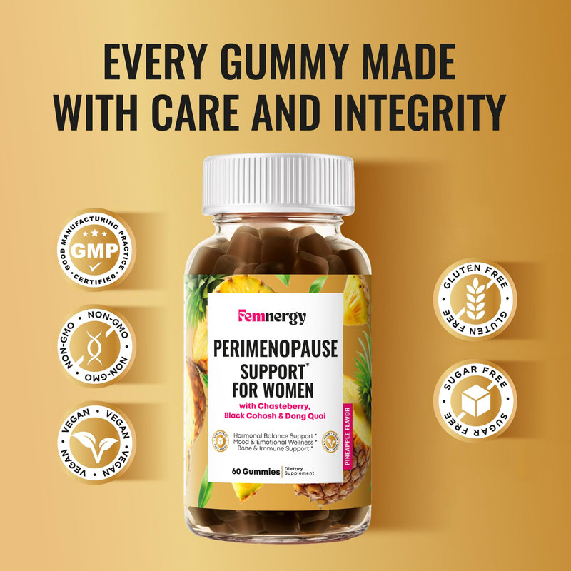 Perimenopause Support Gummies for Women - Menopause Relief Estrogen & Hormone Balance Supplement with Black Cohosh Chasteberry Vitamins D3 B6 for Hot Flashes Night Sweats & Mood Swings 60 Count (Pack of 1)
