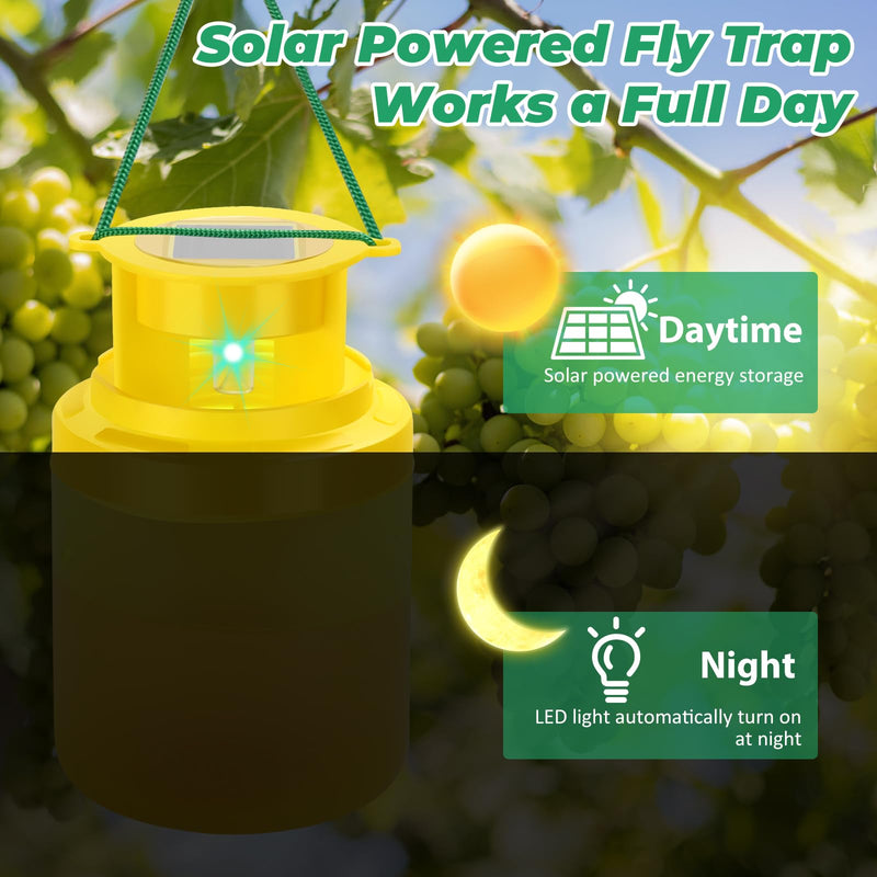 Fly Traps Outdoor Hanging, 2 Pack Solar Fly Trap with Natural Bait Refill, Reusable House Fly Killer, Horse Fly Catcher Fruit Fly Repellent Jar Bottle for Patio Barn Ranch Stable Orchard - BeesActive Australia