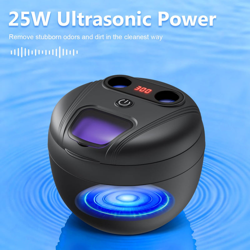 Dental Ultrasonic Retainer Cleaner Machine - Dental Cleaning Pod for Denture, Mouth Guard, Aligner, Night Guard, Braces, Toothbrush Heads, Jewelry, 45kHz Sonic Cleaner with Digital Timer & 200ML Black